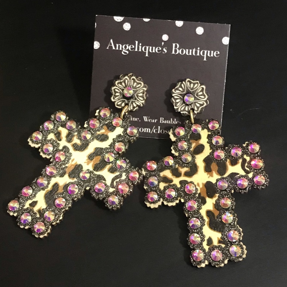 Wooden Cross Post Earrings